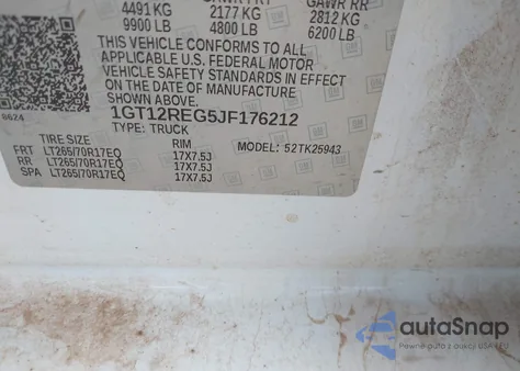 2018 GMC Sierra 2500Hd z USA, uszkodzony, nr VIN 1GT12REG5JF176212